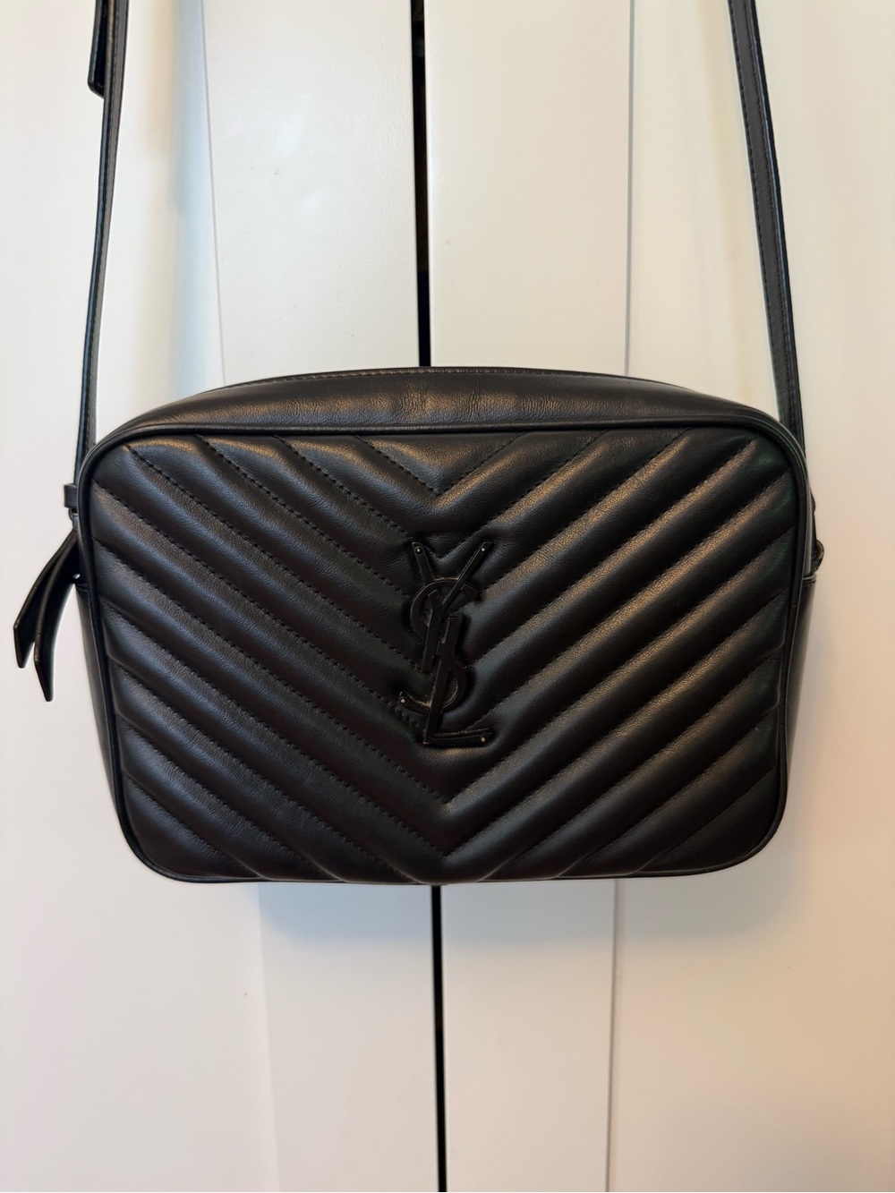 Saint Laurent Black Quilted Camera Bag with YSL Logo
